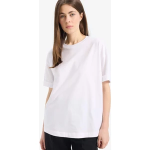 Oversize Geniş Kalıp Bisiklet Yaka Penye Basic Düz Kısa Kollu Beyaz Tişört C0099AX25SP