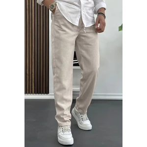 Erkek Rahat Kesim Keten Pantolon Bej Edw138