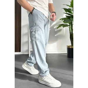 Erkek Baggy Kalıp Kargo Cepli Pantolon Açık Mavi EDW131