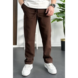 Erkek Rahat Kesim Keten Pantolon Kahverengi EDW138