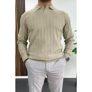 Erkek Polo Yaka Desenli Kazak Bej EDW211