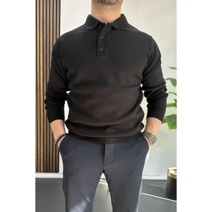 Erkek Düğmeli Polo Yaka Kazak Siyah EDW231