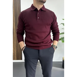 Erkek Düğmeli Polo Yaka Kazak Bordo EDW231