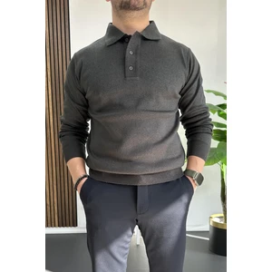 Erkek Düğmeli Polo Yaka Kazak Antrasit EDW231
