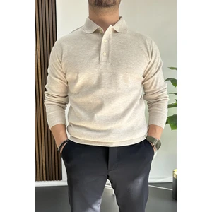 Erkek Düğmeli Polo Yaka Kazak Bej EDW231