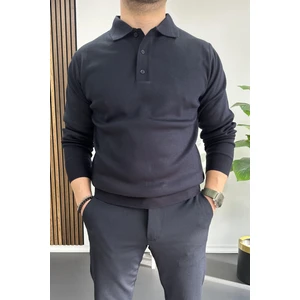 Erkek Düğmeli Polo Yaka Kazak Lacivert EDW231