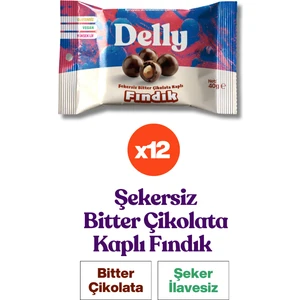 Şekersiz Bitter Çikolata Kaplı Fındık 40g (12ADET)