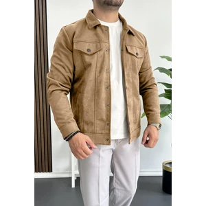 Erkek Slim Fit Cepli Nubuk Ceket Kahverengi EDW081