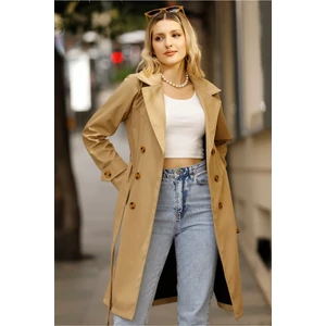 Kadın Kamel Düğmeli Su Itici Kuşaklı Kol Kemerli Trençkot