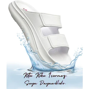 Çift Bant Hafif Eva Yazlık Plaj Terliği Havuz Terliği Lavabo Terliği 2001 Beyaz