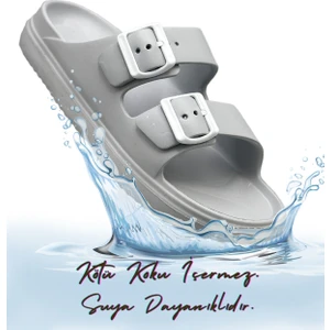 Çift Toka Hafif Eva Yazlık Plaj Terliği Havuz Terliği Lavabo Terliği Gri