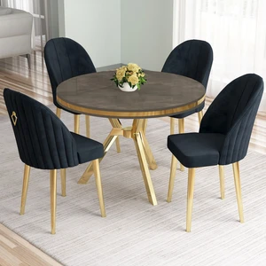 Mos Serisi 90 x 90 Lak Panel Antrasit Ironi Gold Kaplama Ayak Masa Takımı ve 4 Antrasit Sandalye