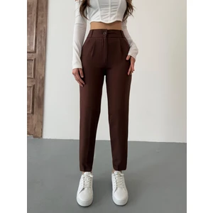 Kadın Yüksek Bel Lastikli Havuç Kesim Pensli Kumaş Pantolon