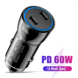 TE-P61 2 Type-C Çıkışlı Araç Içi Çakmaklık Hızlı Şarj Başlığı