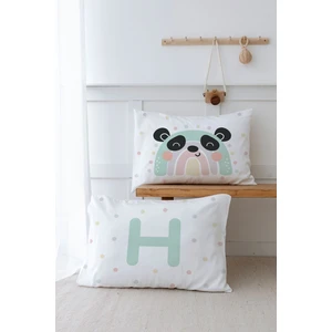 Tuğba Kuğu 2'li Yastık Kılıfı (35X45) Mint Mavi Panda - Harf Serisi - H Harfi