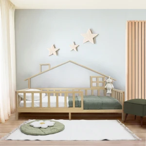 KFB621 Ahşap Çatılı Yer Yatağı – Iskandinav Tarzı Montessori Yatak, 90X200 cm