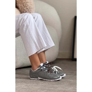 Nişantaşı Shoes Fabian Gri Mat Düz Taban Kadın Bağcıklı Spor Ayakkabı