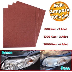 Far Temizleme Ince Kalın Kum Kağıt El Su Zımparası Kağıdı Araç Oto Parlatma Set 800-1200-3000 Kum (10 Adet)