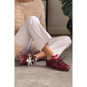 Nişantaşı Shoes Fabian Bordo Mat Düz Taban Kadın Bağcıklı Spor Ayakkabı