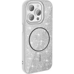 Case 4U iPhone 15 Pro Max Kılıf Magsafe Şarj Özellikli Parlayan Simli Okso Kapak Beyaz