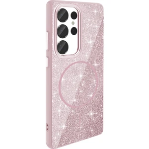 Case 4U Galaxy S25 Ultra Kılıf Magsafe Şarj Özellikli Parlayan Simli Okso Kapak Pembe