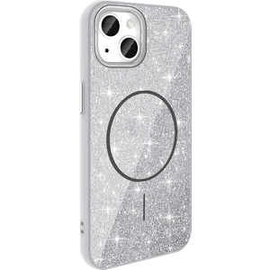 Case 4U iPhone 13 Kılıf Magsafe Şarj Özellikli Parlayan Simli Okso Kapak Beyaz