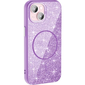 Case 4U iPhone 15 Kılıf Magsafe Şarj Özellikli Parlayan Simli Okso Kapak Derin Mor