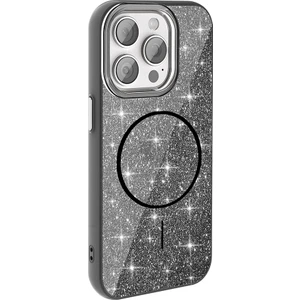 Case 4U iPhone 15 Pro Max Kılıf Magsafe Şarj Özellikli Parlayan Simli Okso Kapak Siyah