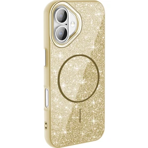 Case 4U iPhone 16 Kılıf Magsafe Şarj Özellikli Parlayan Simli Okso Kapak Gold