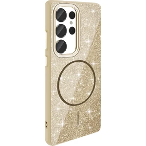 Case 4U Galaxy S25 Ultra Kılıf Magsafe Şarj Özellikli Parlayan Simli Okso Kapak Gold