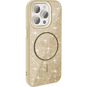 Case 4U iPhone 15 Pro Kılıf Magsafe Şarj Özellikli Parlayan Simli Okso Kapak Gold