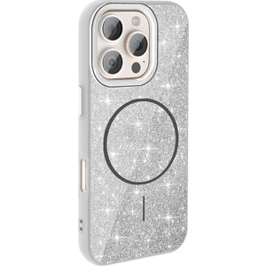 Case 4U iPhone 16 Pro Max Kılıf Magsafe Şarj Özellikli Parlayan Simli Okso Kapak Beyaz