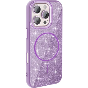 Case 4U iPhone 16 Pro Max Kılıf Magsafe Şarj Özellikli Parlayan Simli Okso Kapak Derin Mor