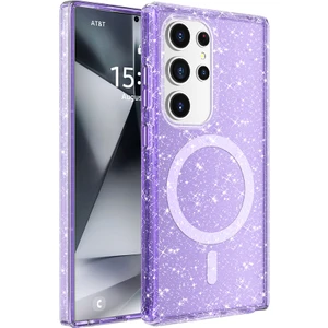 Case 4u Galaxy S25 Ultra Kılıf Magsafe Şarj Özellikli Parlayan Simli Saydam Renkli Allstar Kapak Mor