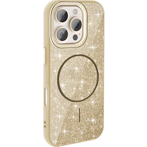 Case 4U iPhone 16 Pro Kılıf Magsafe Şarj Özellikli Parlayan Simli Okso Kapak Gold