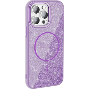 Case 4U iPhone 14 Pro Max Kılıf Magsafe Şarj Özellikli Parlayan Simli Okso Kapak Derin Mor