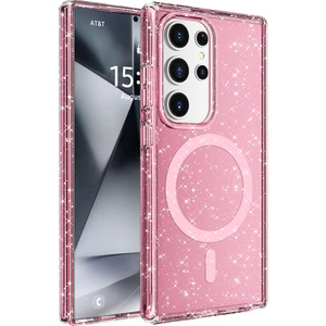 Case 4u Galaxy S25 Ultra Kılıf Magsafe Şarj Özellikli Parlayan Simli Saydam Renkli Allstar Kapak Pembe