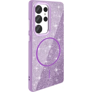 Case 4U Galaxy S25 Ultra Kılıf Magsafe Şarj Özellikli Parlayan Simli Okso Kapak Derin Mor