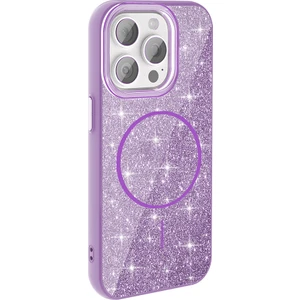 Case 4U iPhone 15 Pro Max Kılıf Magsafe Şarj Özellikli Parlayan Simli Okso Kapak Derin Mor