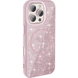 Case 4U iPhone 16 Pro Max Kılıf Magsafe Şarj Özellikli Parlayan Simli Okso Kapak Pembe