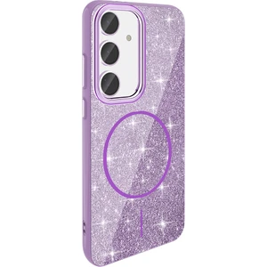 Case 4U Galaxy S23 Fe Kılıf Magsafe Şarj Özellikli Parlayan Simli Okso Kapak Derin Mor