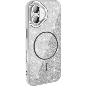Case 4U iPhone 16 Plus Kılıf Magsafe Şarj Özellikli Parlayan Simli Okso Kapak Beyaz