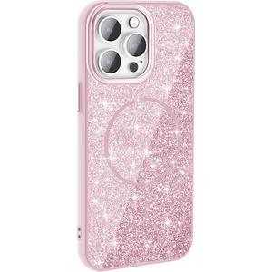 Case 4U iPhone 14 Pro Max Kılıf Magsafe Şarj Özellikli Parlayan Simli Okso Kapak Pembe
