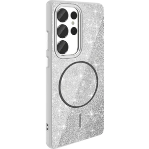 Case 4U Galaxy S25 Ultra Kılıf Magsafe Şarj Özellikli Parlayan Simli Okso Kapak Beyaz