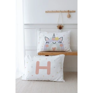 Tuğba Kuğu 2'li Yastık Kılıfı (35X45) Somon Unicorn - Harf Serisi - H Harfi