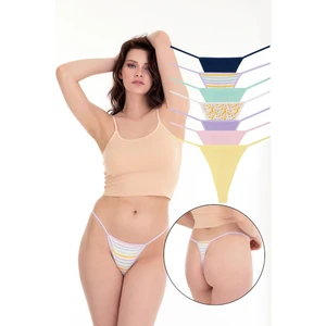 Kadın Ipli Brazilian Tanga 7'li Külot Set Karışık Renkler KTS3022
