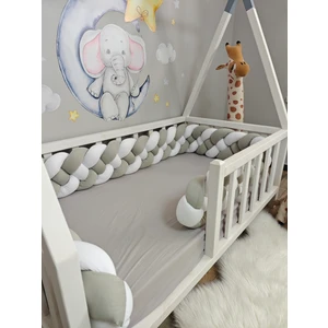 Lucky Kids 520 cm Örgü Korumalık Gri - Beyaz 4'lü Örgü / 90X200 Montessori Yatak Kapı Boşluğu Açık