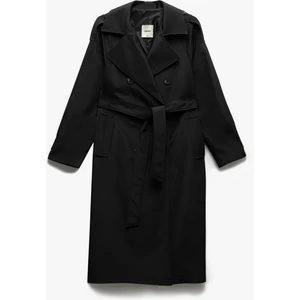 Cepli Uzun Kollu Kemerli Kruvaze Uzun Gabardin Trençkot