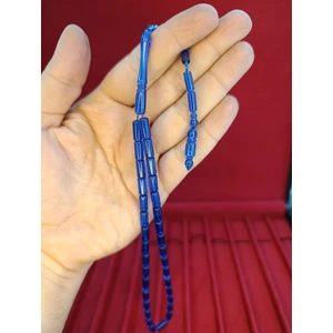 Anemore Collection Toz Kehribar Tesbih Kesme Kesim Mavi Renkli Sistemli 11MMX5MM Özel Ölçü