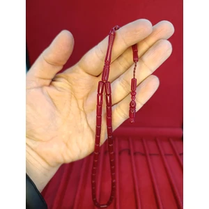 Anemore Collection Toz Kehribar Tesbih Kesme Kesim Bordo Renkli Sistemli 11MMX5MM Özel Ölçü